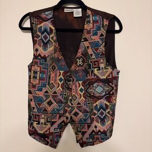 Vintage Cabin Creek‎ Tapestry Vest Southwestern Tribal Pattern Colorful M